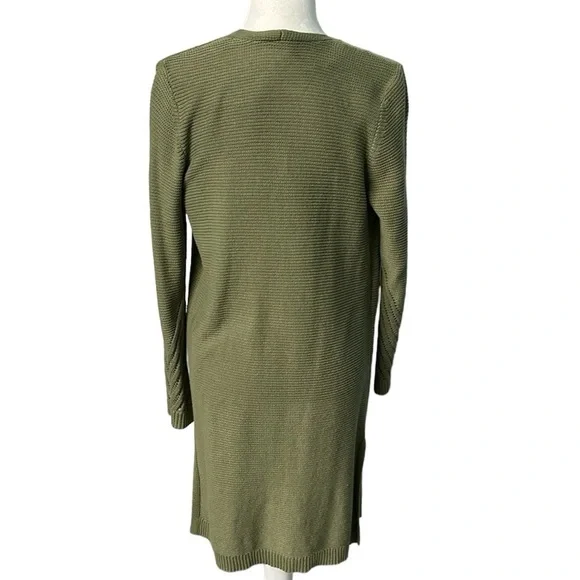 Loft Outlet Open Front Longline Olive Green Knit Duster Cardigan Size Medium - Picture 3 of 11